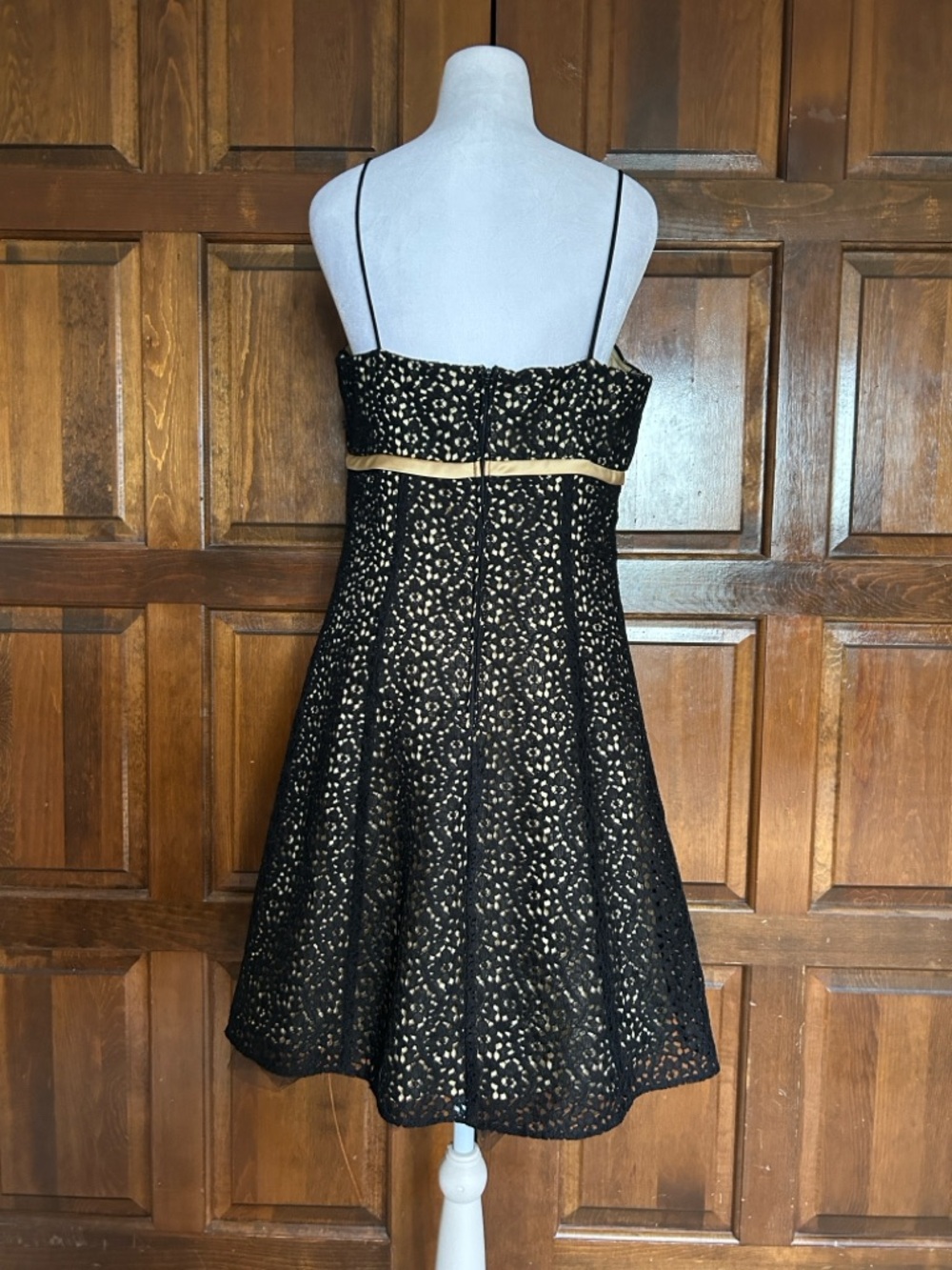 Vintage Betsy & Adam Size 14 Black Lace Gold‎ Empire Waist Dress Y2K Coquette - Picture 3 of 9